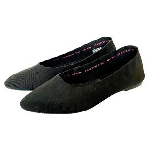 Skechers Cleo Bewitch Black Slip On Stretch Fit Memory Foam Ballet Flats Sz 7